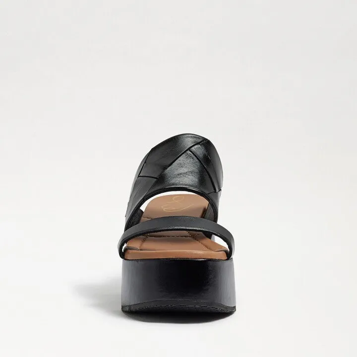 Sam Edelman Sasha Black Slip On Open Toe Strappy Wedge Heel Platforms Sandals
