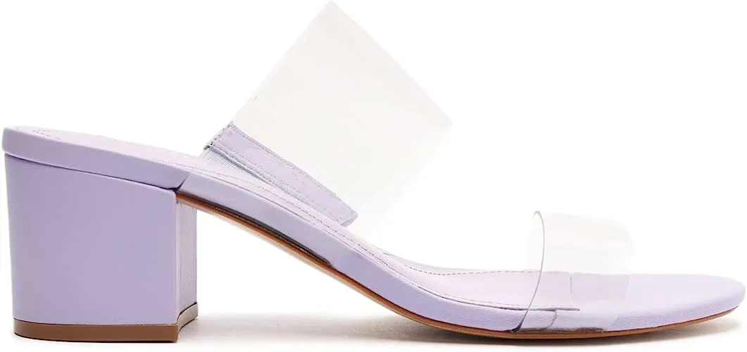 Schutz Victorie Smoky Grape Clear Strap Slip On Open Toe Mid Block Heel Sandals