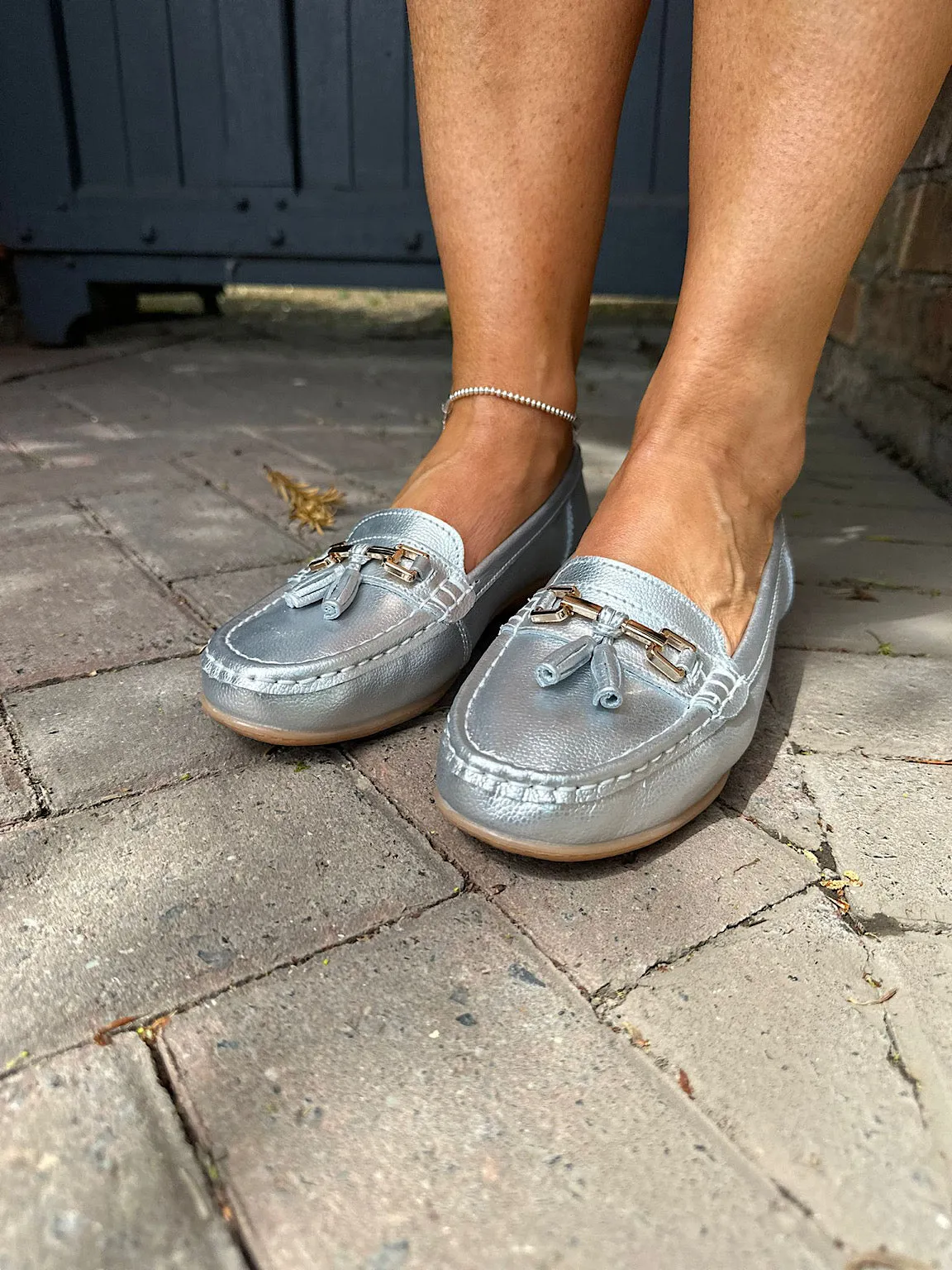 Silver Leather Tassel Loafer