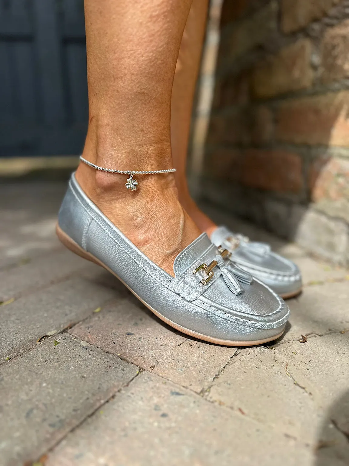 Silver Leather Tassel Loafer