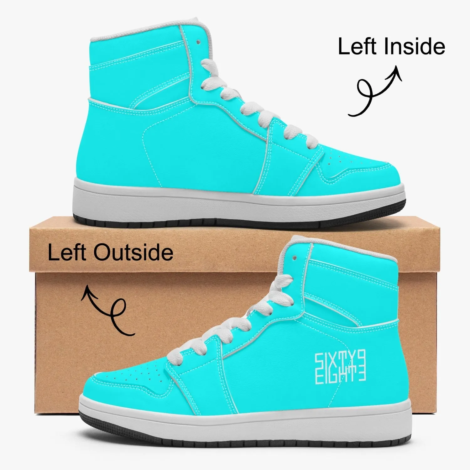 Sixty Eight 93 Logo White Aqua Blue Kids High-Top Shoes