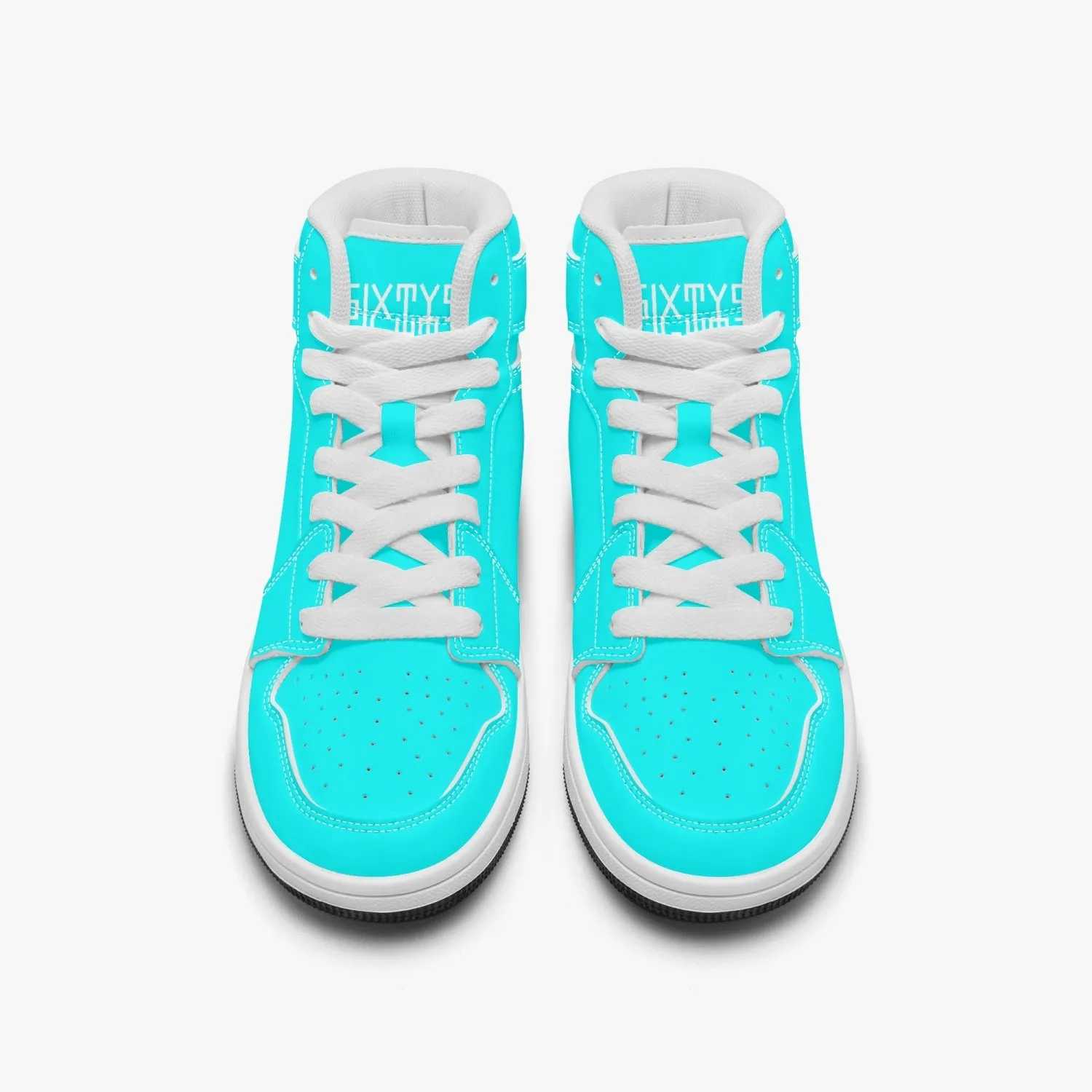 Sixty Eight 93 Logo White Aqua Blue Kids High-Top Shoes