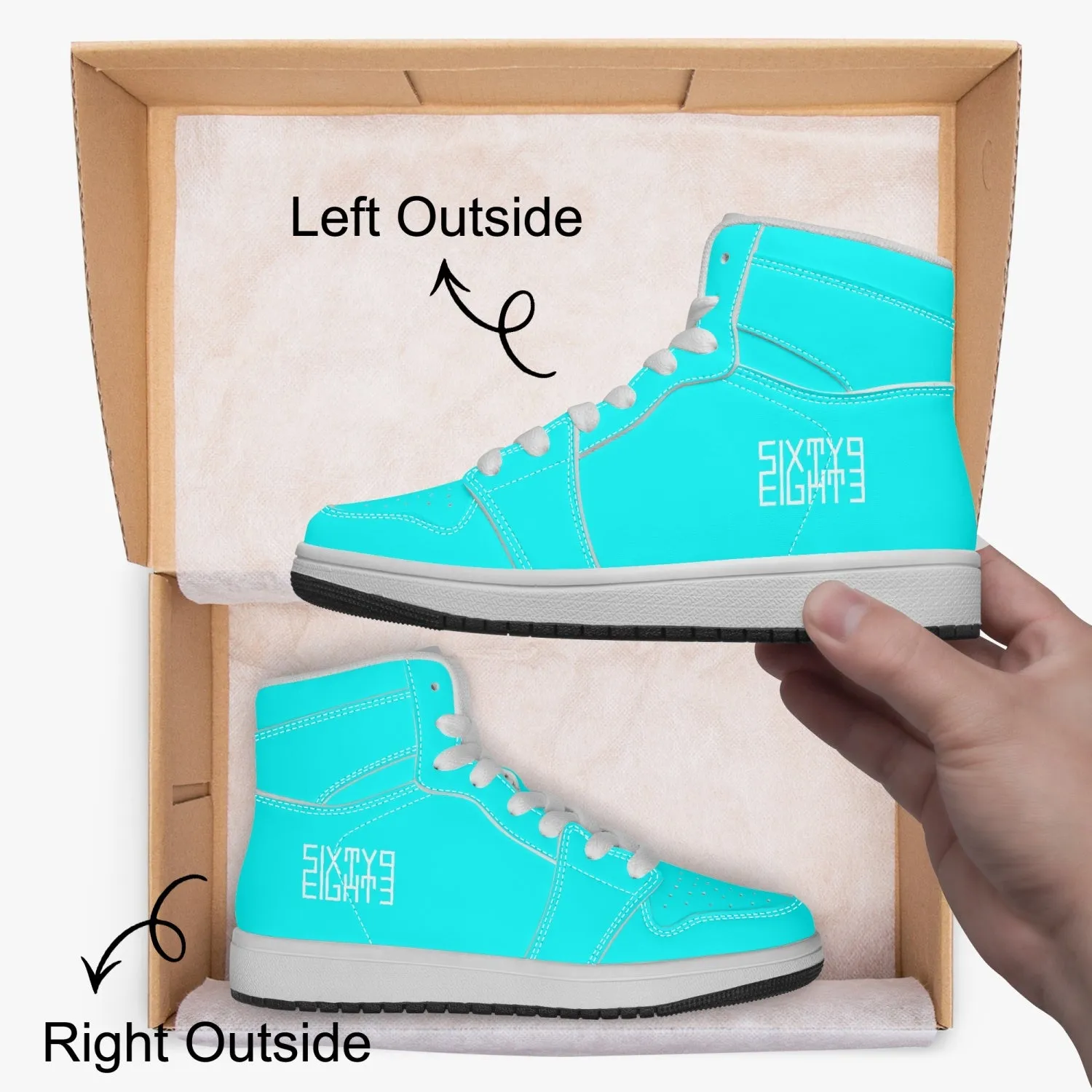 Sixty Eight 93 Logo White Aqua Blue Kids High-Top Shoes