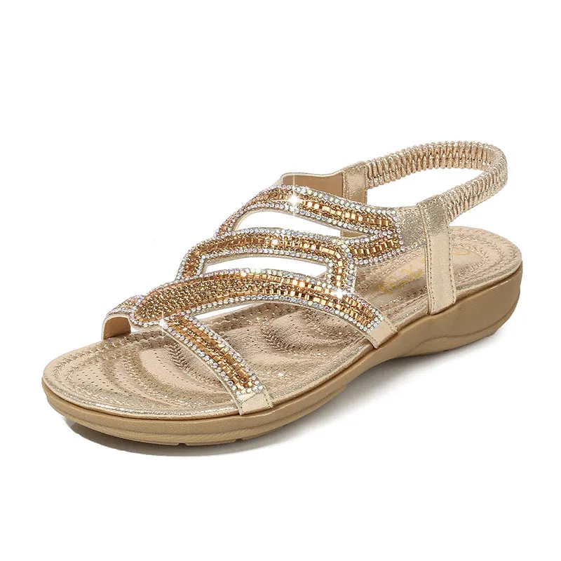 Women's sparkly gladiator sandals Bohemia rhinestone bling sandals Cute beach sandals open toe