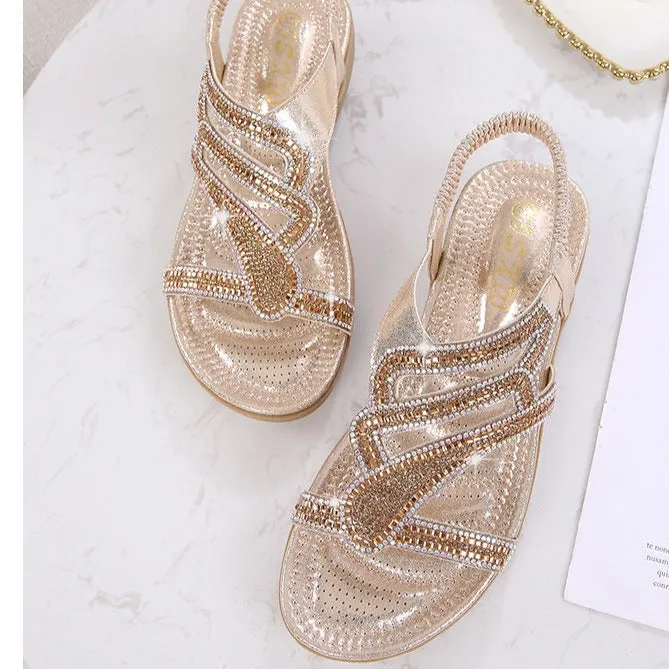 Women's sparkly gladiator sandals Bohemia rhinestone bling sandals Cute beach sandals open toe