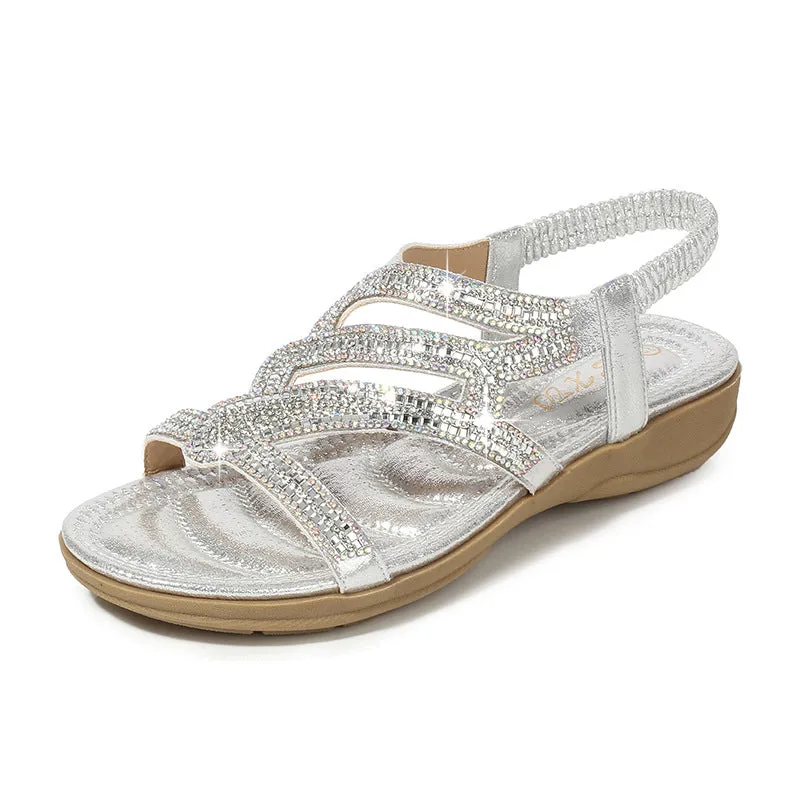 Women's sparkly gladiator sandals Bohemia rhinestone bling sandals Cute beach sandals open toe