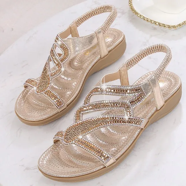 Women's sparkly gladiator sandals Bohemia rhinestone bling sandals Cute beach sandals open toe