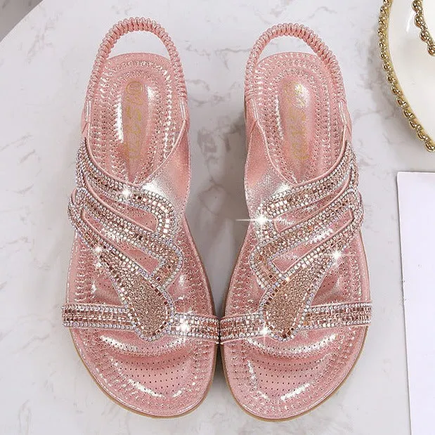 Women's sparkly gladiator sandals Bohemia rhinestone bling sandals Cute beach sandals open toe