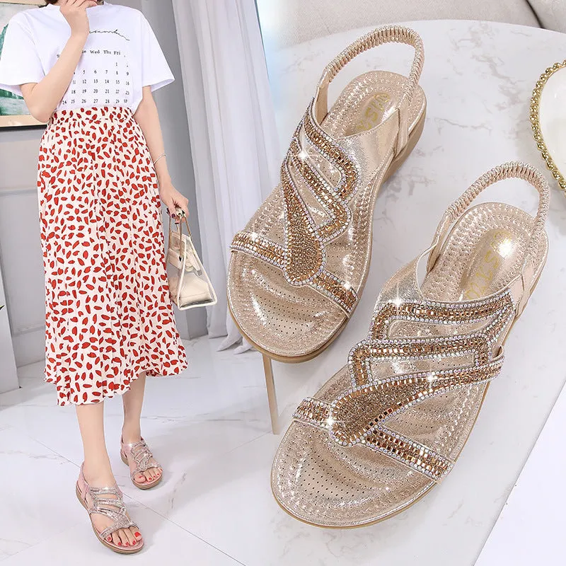 Women's sparkly gladiator sandals Bohemia rhinestone bling sandals Cute beach sandals open toe