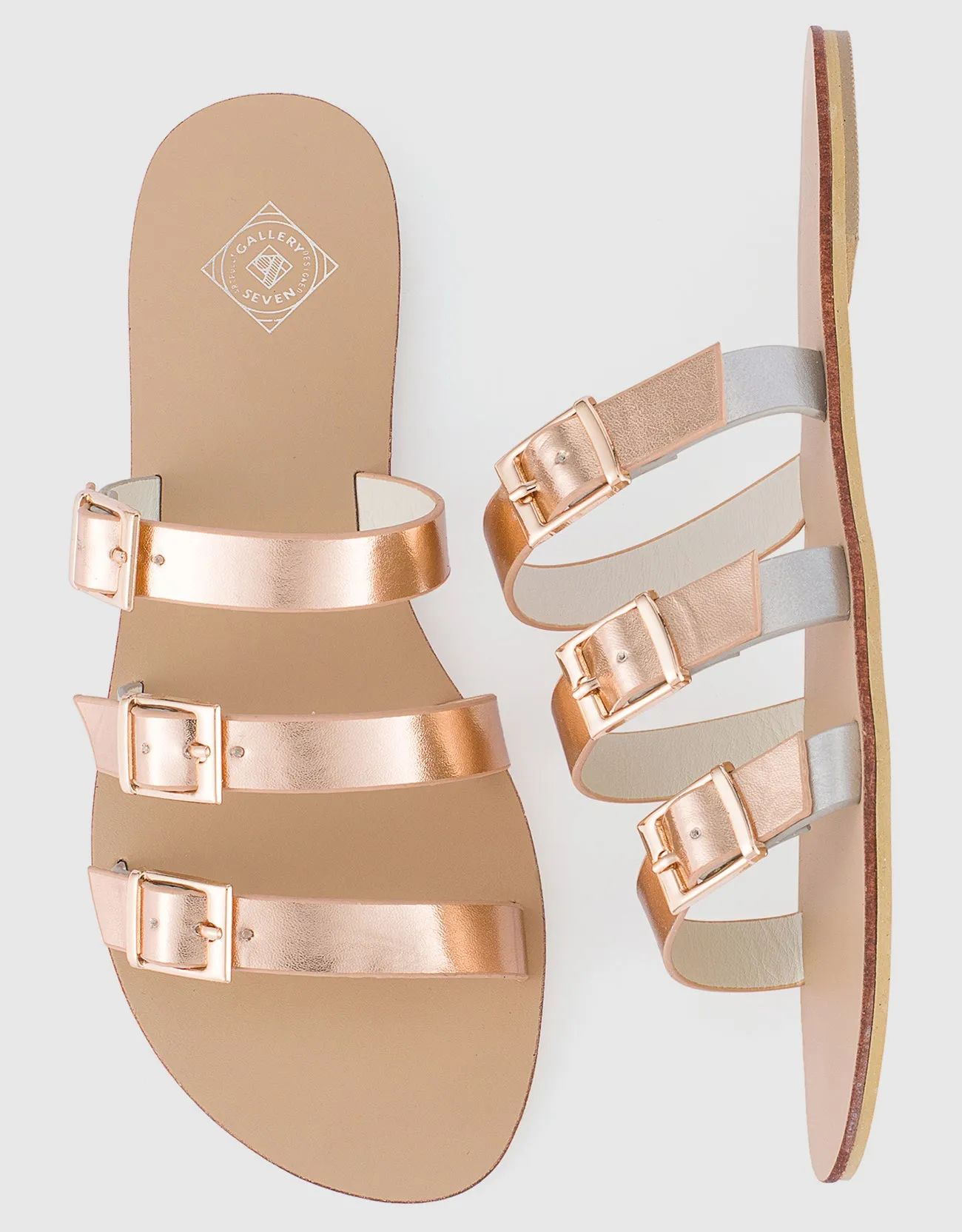Women's Tri-Strap Buckle Slide  Sandal