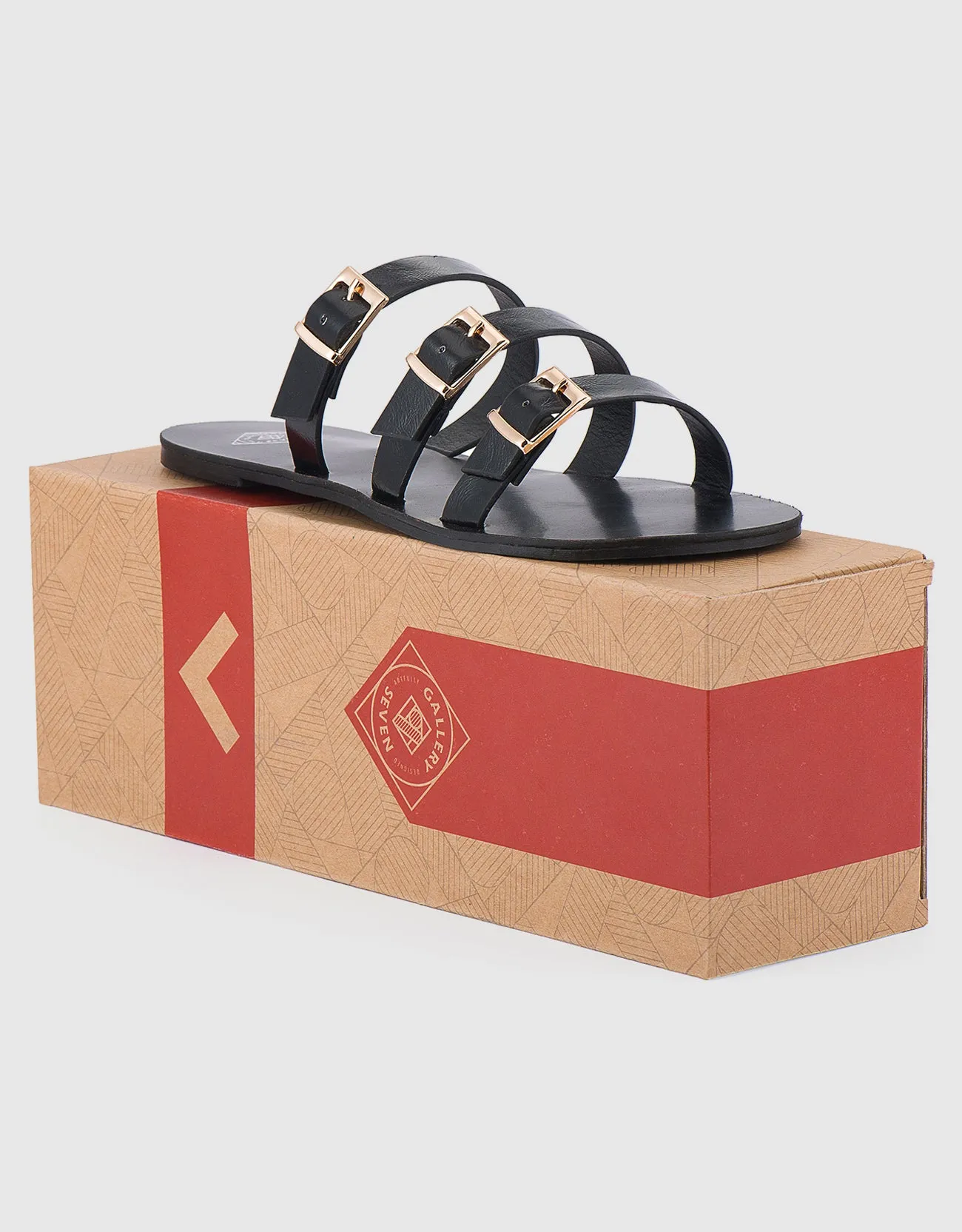 Women's Tri-Strap Buckle Slide  Sandal