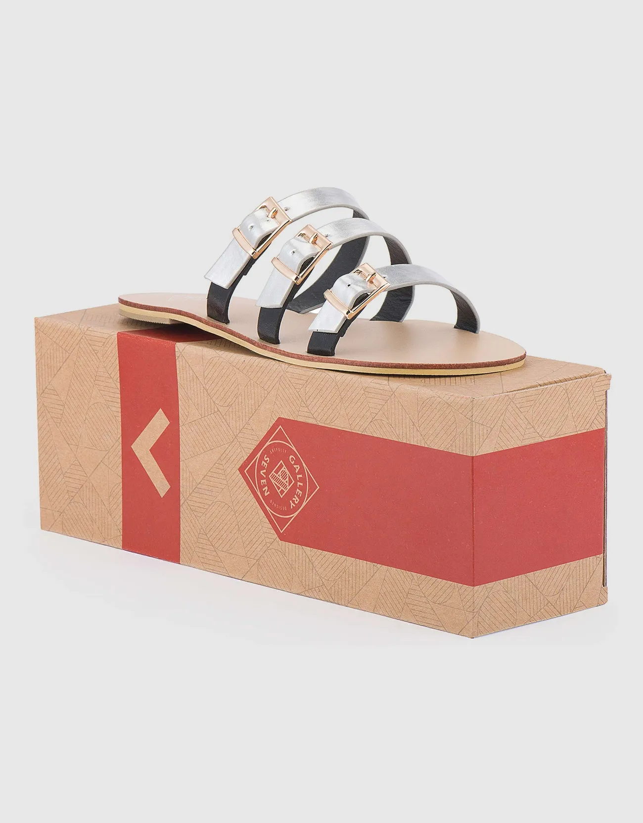 Women's Tri-Strap Buckle Slide  Sandal