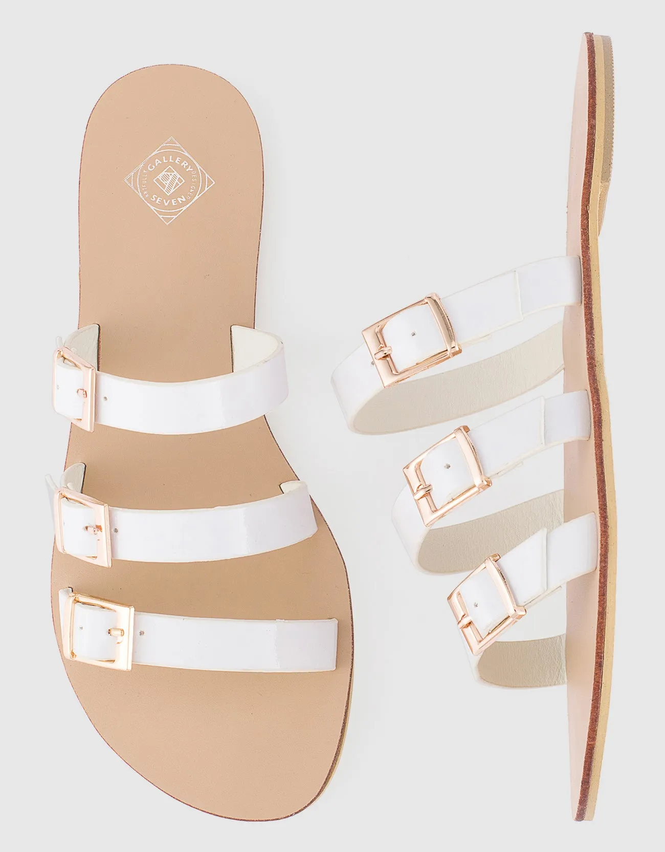 Women's Tri-Strap Buckle Slide  Sandal