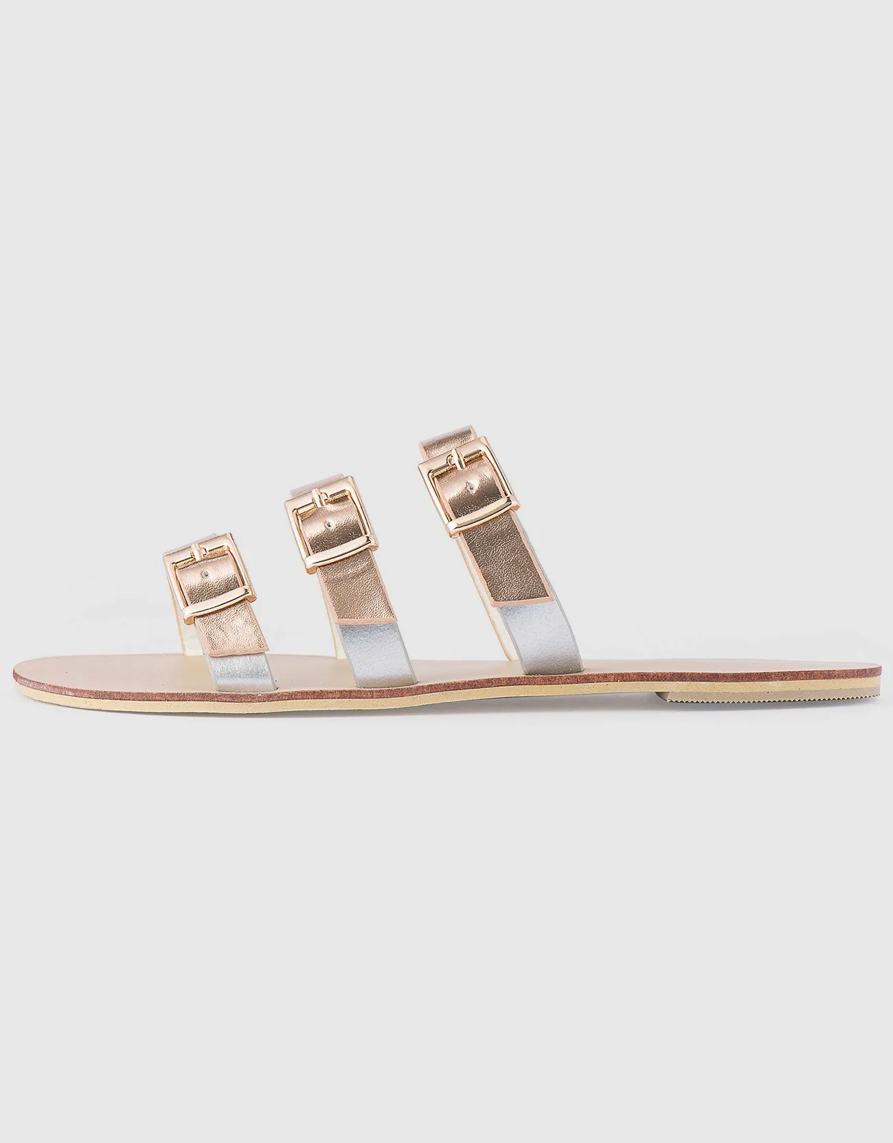 Women's Tri-Strap Buckle Slide  Sandal