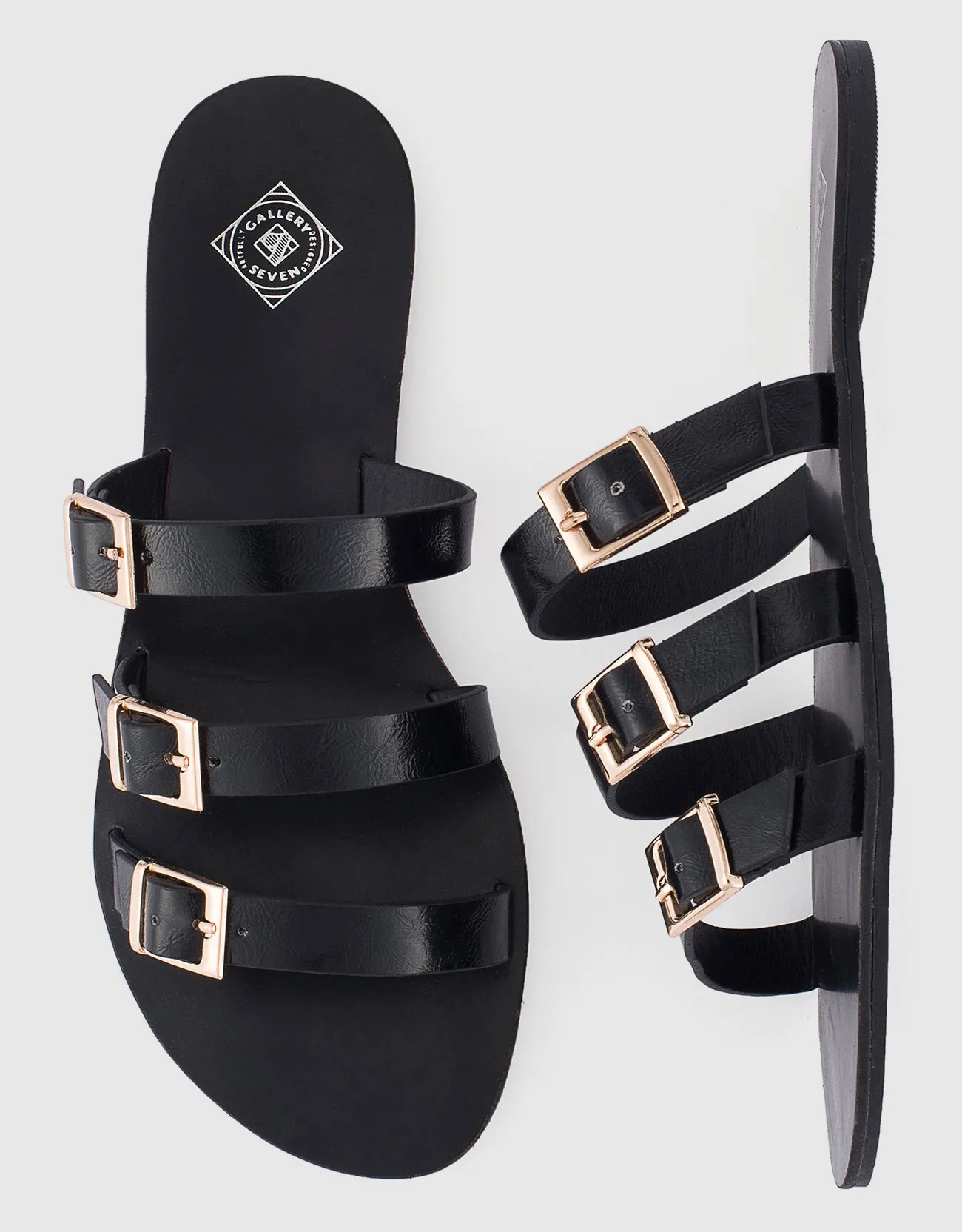 Women's Tri-Strap Buckle Slide  Sandal