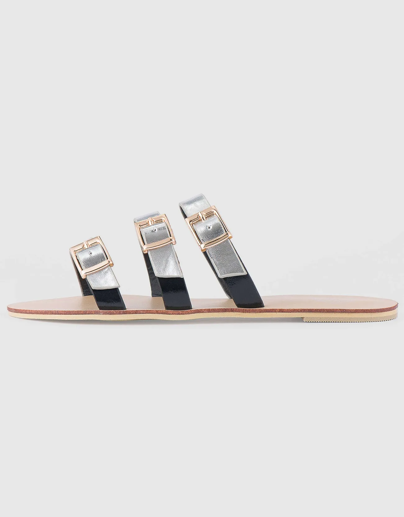 Women's Tri-Strap Buckle Slide  Sandal