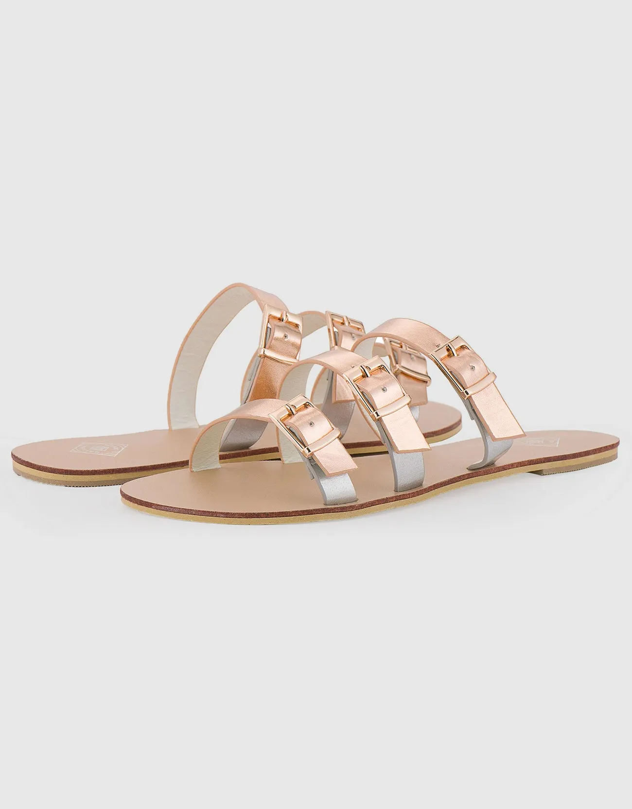 Women's Tri-Strap Buckle Slide  Sandal