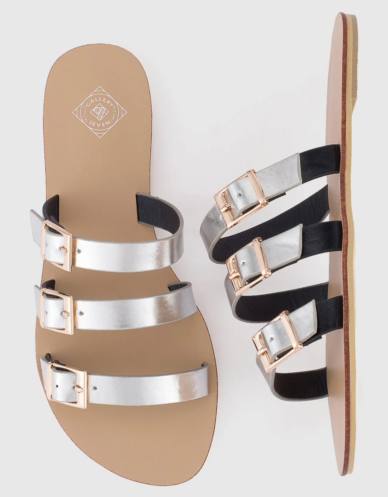 Women's Tri-Strap Buckle Slide  Sandal