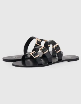 Women's Tri-Strap Buckle Slide  Sandal